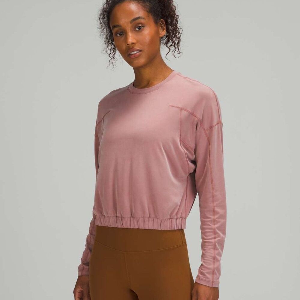 Lululemon Dropped Shoulder Long Sleeve Crop Top in Spiced Chai, Approx 6 (C7)